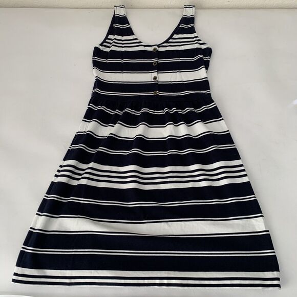 J Crew Dress Villa Women XS Navy Blue Striped Button Sleeveless Preppy Nautical - Picture 2 of 10